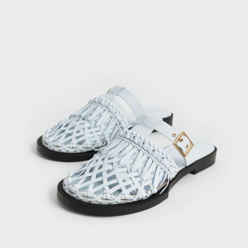 Charles and Keith Panama Fringe Flat Mules - Mint
Blue